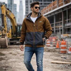 NWT MEN'S L.L.BEAN 2-Tone Brown and Gray insulated ZIP JACKET - sz Large